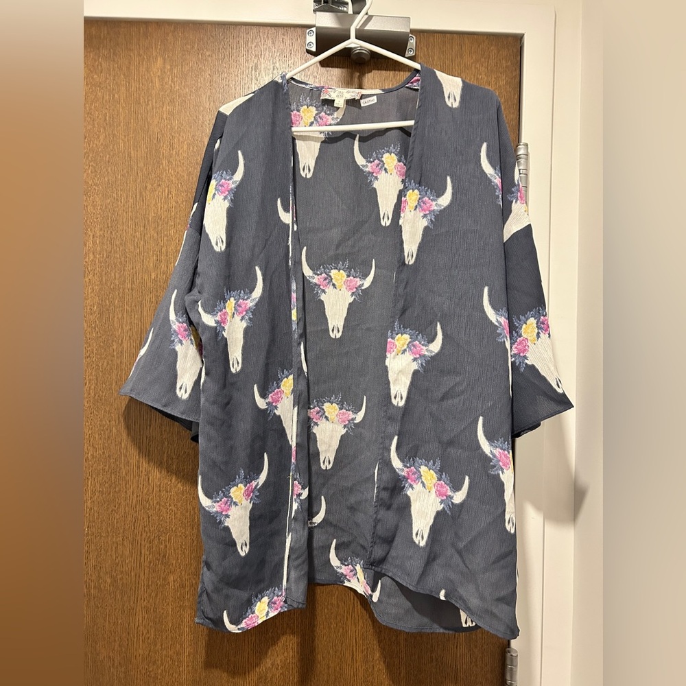 Pink Rose Navy Floral Skull Kimono